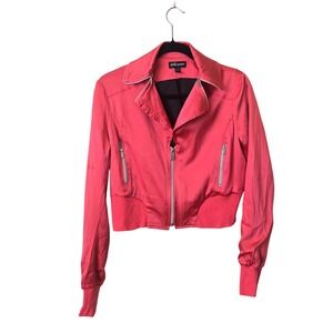 Y2K Bebe Sport Pink SILK Cropped Bomber Jacket Satin Small, Vintage 2000s Barbie